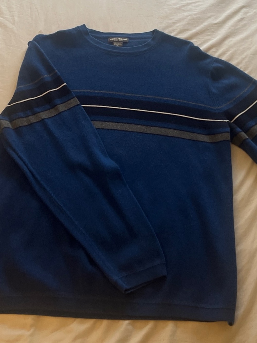 Eddie Bauer Navy Crewneck Sweater with Stripe Detail